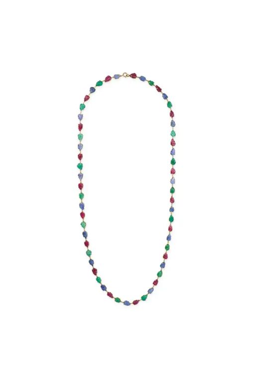 18k Gold Ruby, Emerald and Sapphire Necklace