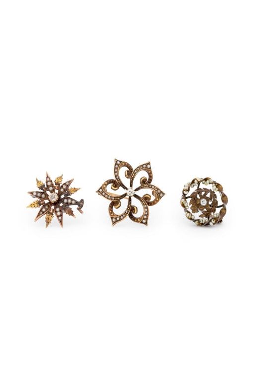 Three 14k Gold Pendant/Brooches