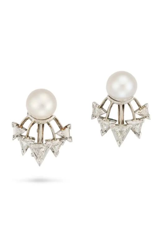 Pair of Pearl and Diamond Earrings