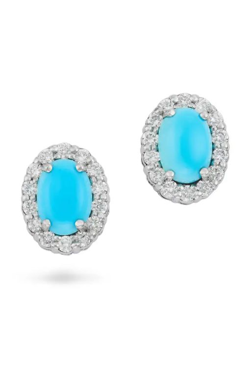 Pair of Platinum Turquoise and Diamond Earrings