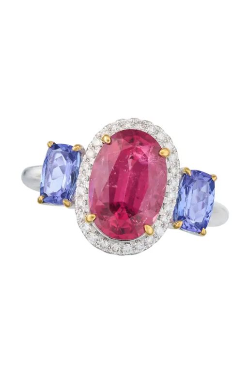 Platinum Tourmaline, Tanzanite and Diamond Ring