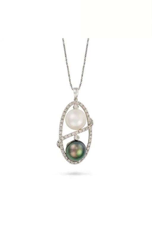 Gold Pearl and Diamond Pendant Necklace