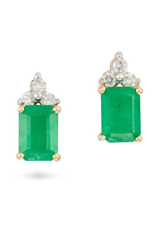 18k Gold Emerald and Diamond Earrings
