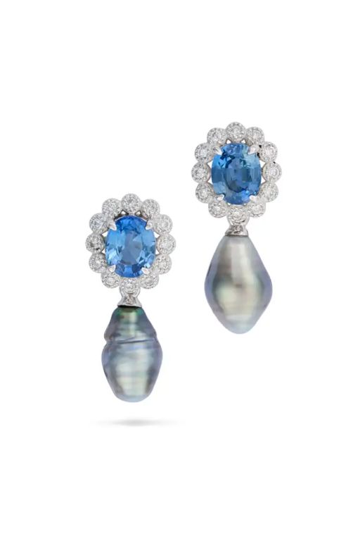 Pair of Platinum Multi-Gem Earrings