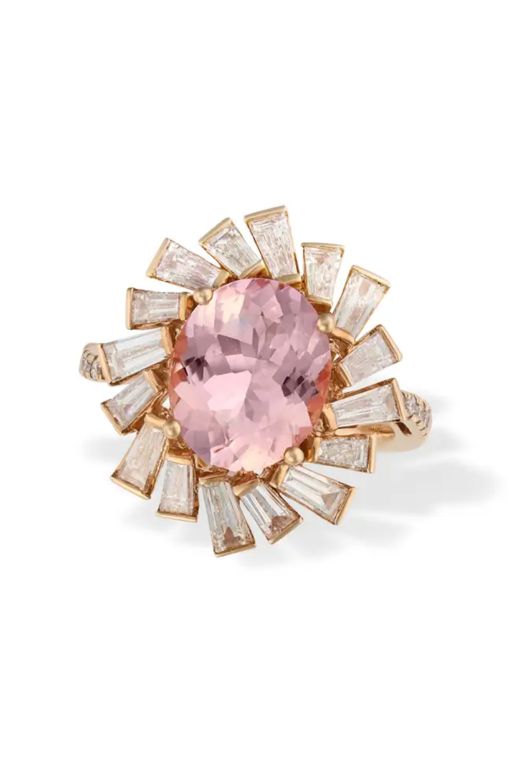 18k Gold Morganite and Diamond Ring