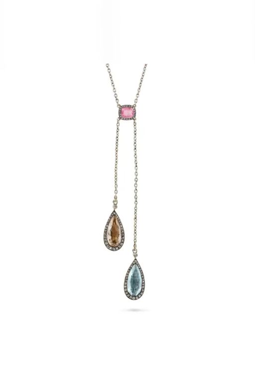 18k Gold, Platinum Multi-Gem Necklace