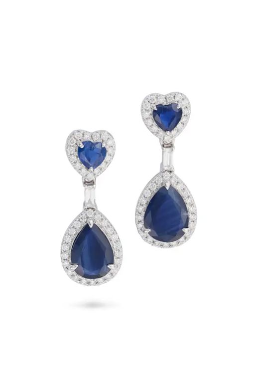 Pair of Platinum Sapphire and Diamond Earrings