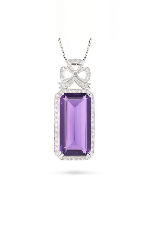 18k Gold Amethyst and Diamond Pendant Necklace
