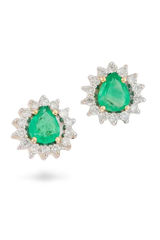 Pair of 9k Gold Emerald and Diamond Earrings