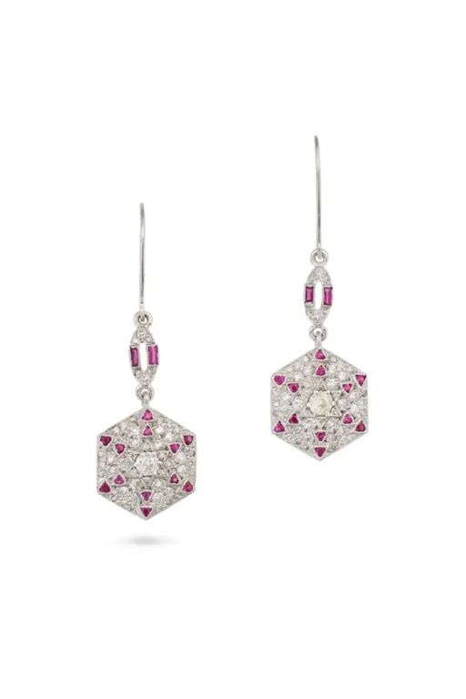 Pair of Ruby and Diamond Earrings