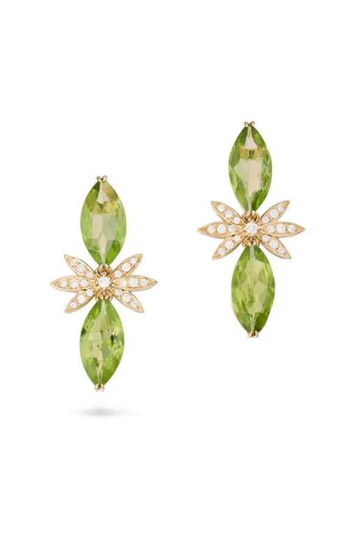 Pair of 14k Gold Peridot and Diamond Earrings
