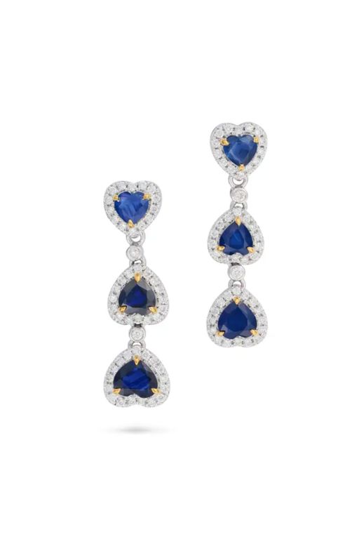 Pair of Platinum Sapphire and Diamond Earrings