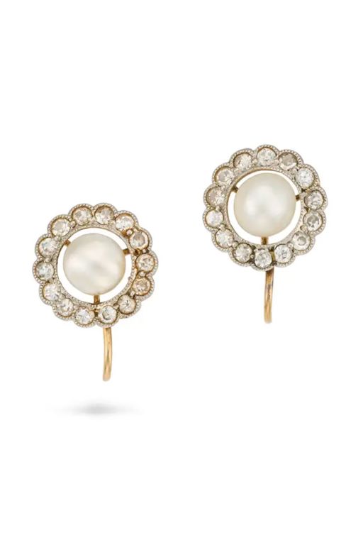 Pair of Pearl and Diamond Earrings