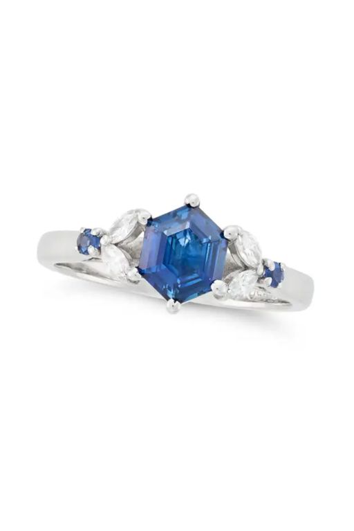 Platinum Sapphire and Diamond Ring