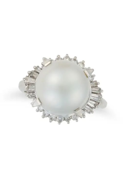 Platinum Pearl and Diamond Ring