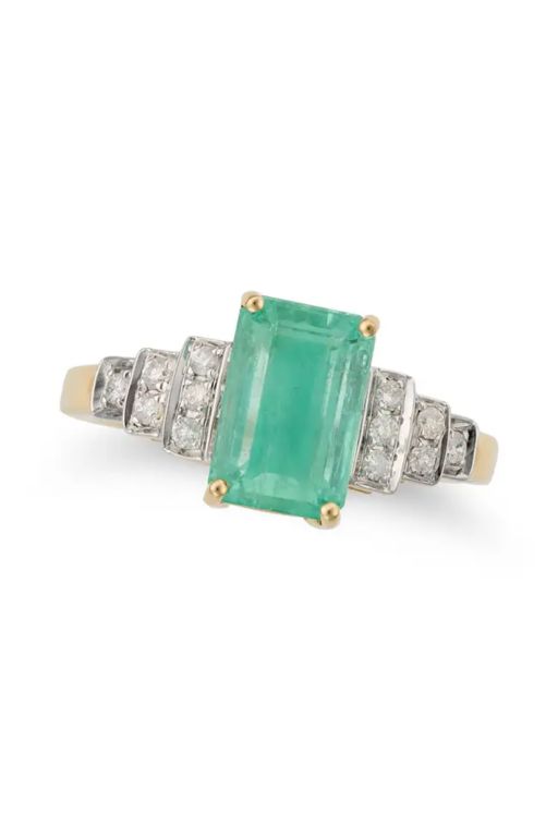 18k Gold Emerald and Diamond Ring