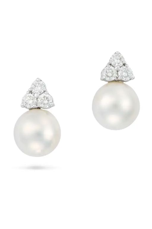 Pair of 18k Gold Pearl and Diamond Earrings