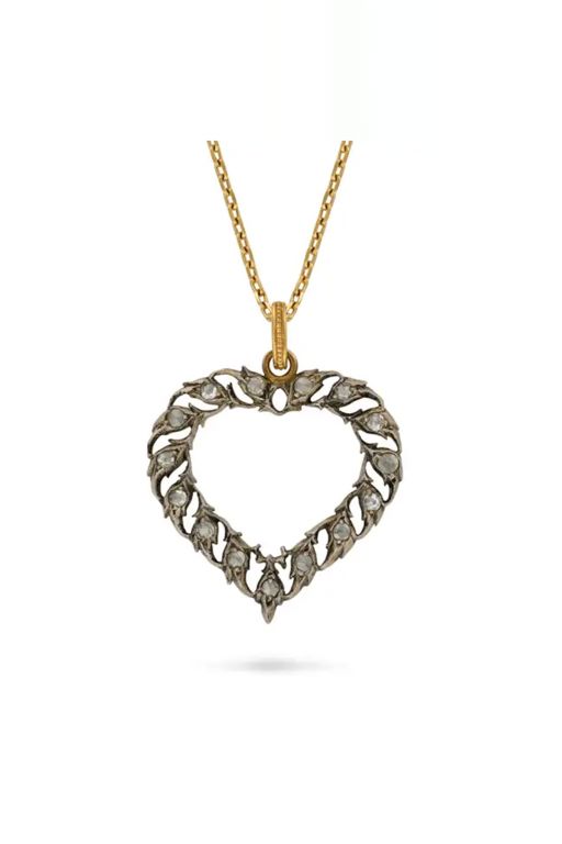 18k Gold and Silver Diamond Pendant Necklace
