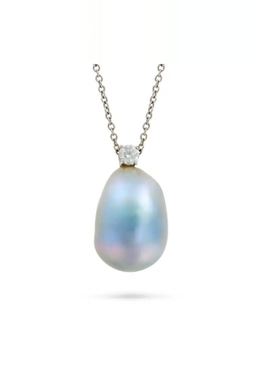 18k Gold Pearl and Diamond Pendant Necklace