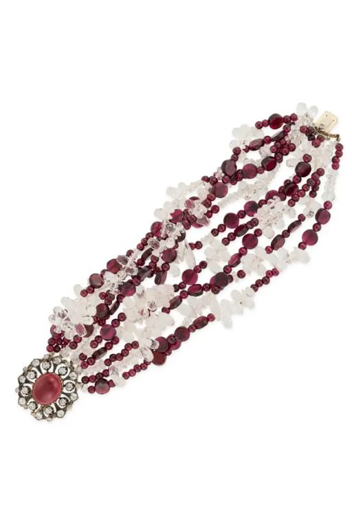 Garnet, Rock Crystal and Diamond Bracelet