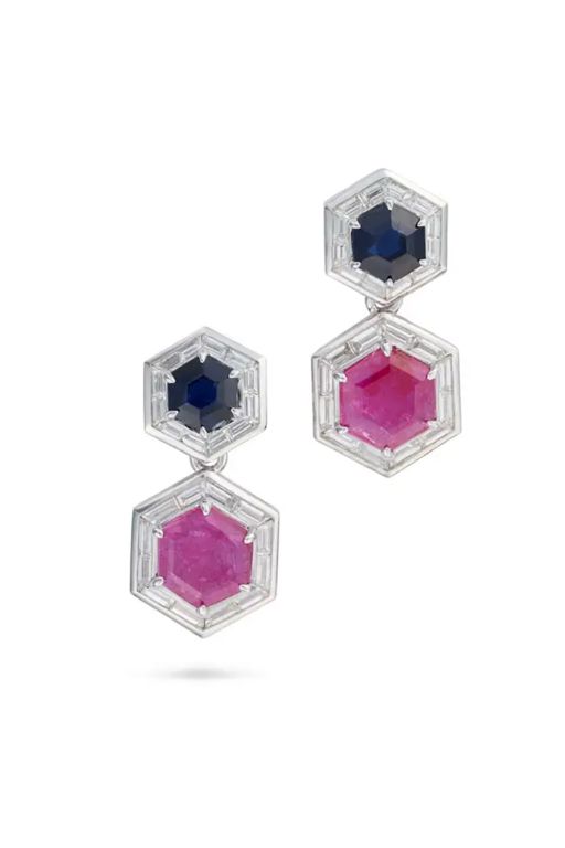 Pair of Platinum Multi-Gem Earrings