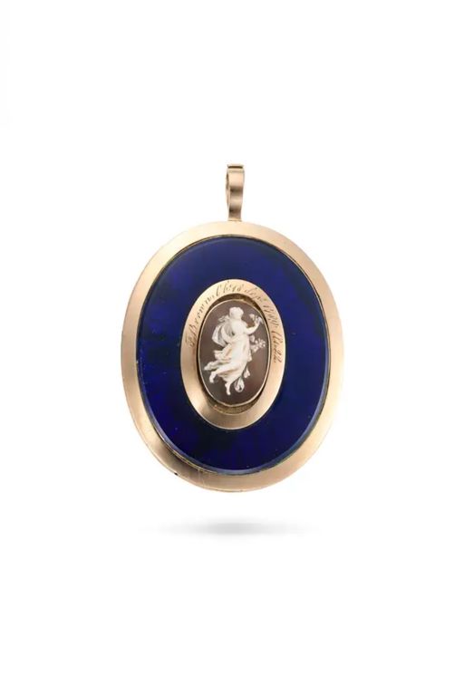 Agate Cameo and Enamel Pendant