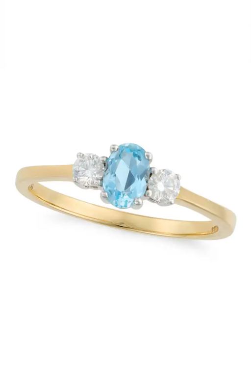 18k Gold Aquamarine and Diamond Ring