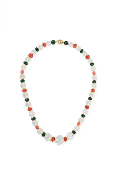Rock Crystal, Coral and Quartz Necklace