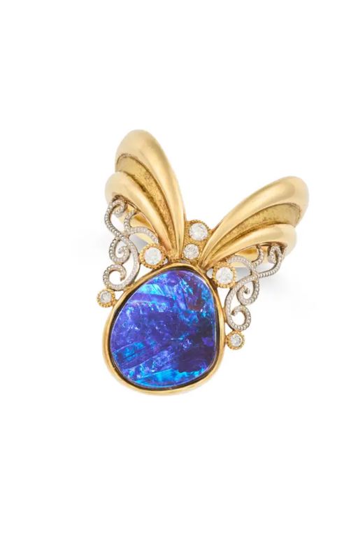 18k Gold, Platinum Opal and Diamond Ring