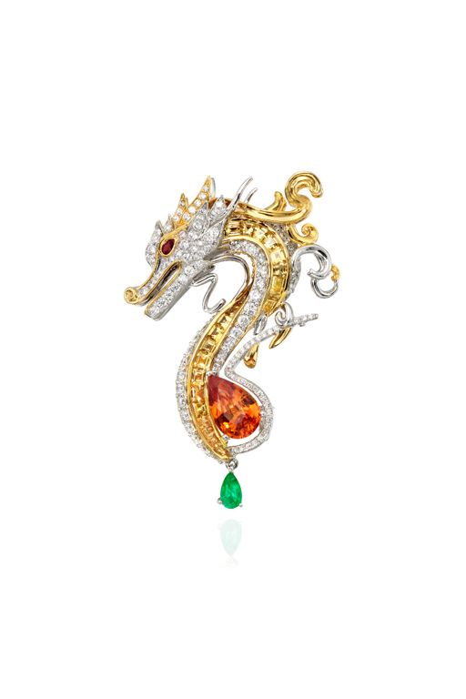 18k Gold Multi-Gem and Diamond Brooch