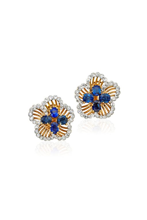Pair of 18k Gold Sapphire and Diamond Earrings