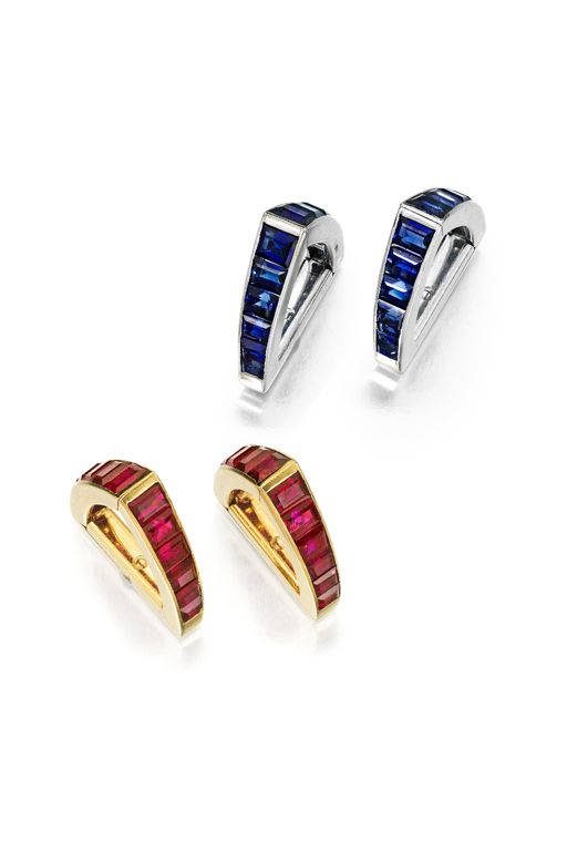Two Pairs of Gold and Platinum Gem-Set Cufflinks