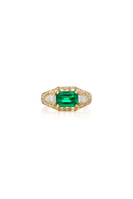 18k Gold Emerald and Diamond Ring