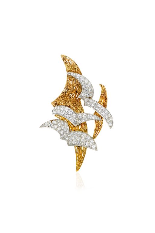 18k Gold and Platinum Diamond Brooch