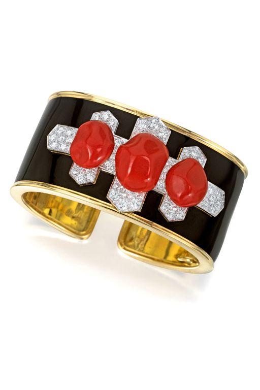 18k Gold Coral and Diamond Bracelet