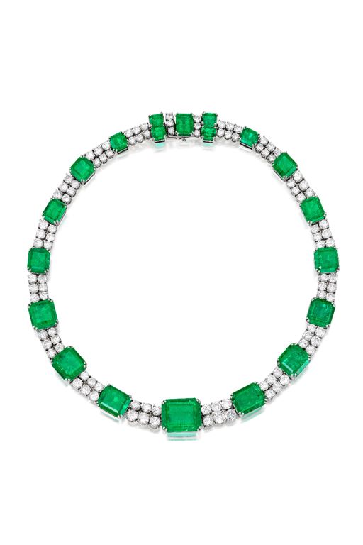 Platinum Emerald and Diamond Necklace