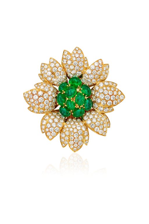 18k Gold Emerald and Diamond Brooch