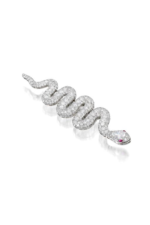 Platinum Ruby and Diamond Brooch