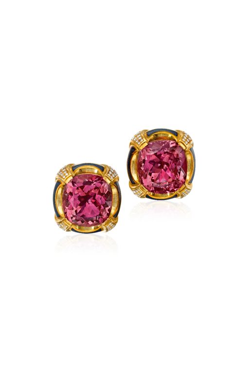 Pair of 18k Gold Tourmaline and Diamond Earrings
