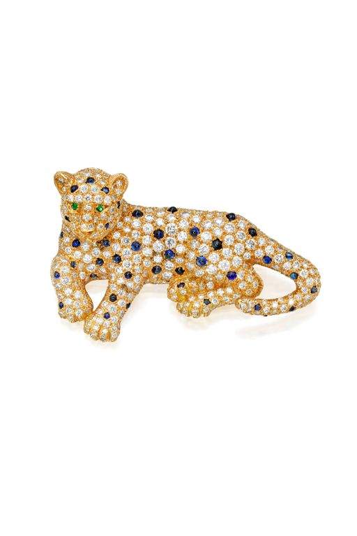 18k Gold Diamond, Sapphire and Emerald Brooch