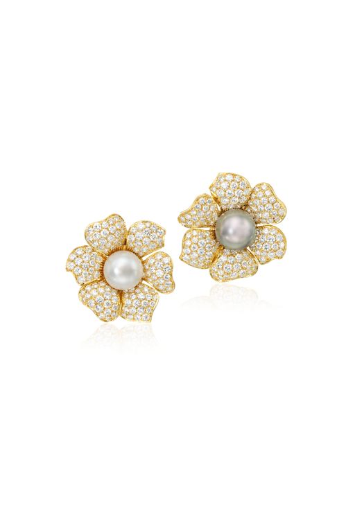 Pair of 18k Gold Pearl and Diamond Earrings