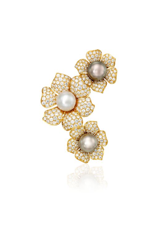 18k Gold Pearl and Diamond Brooch