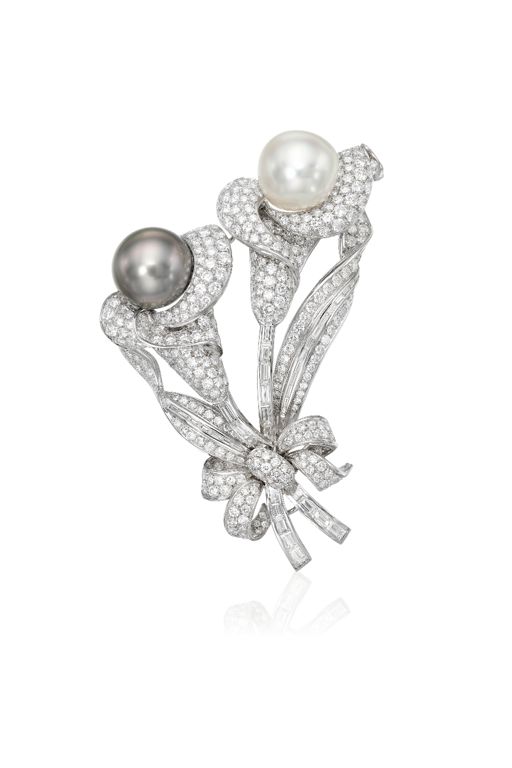 18k Gold Pearl and Diamond Brooch