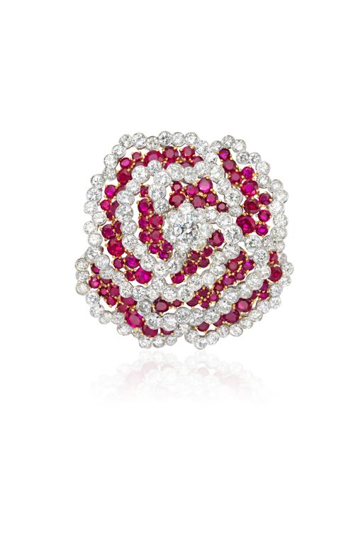 Gold Ruby and Diamond Brooch