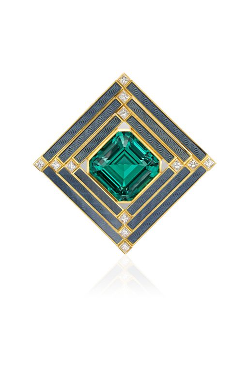 18k Gold Tourmaline and Diamond Pendant/Brooch