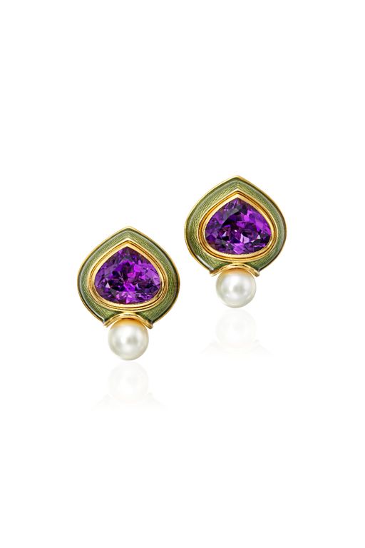 Pair of 18k Gold Amethyst and Pearl Earrings