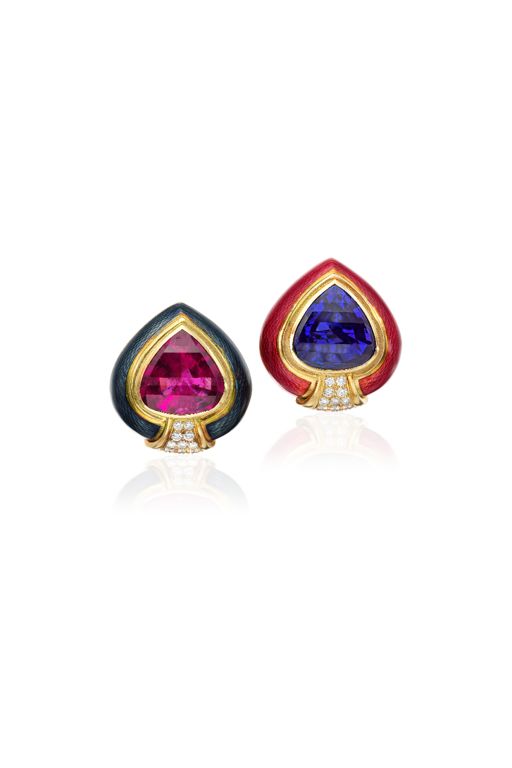 Pair of 18k Gold Multi-Gem Earrings