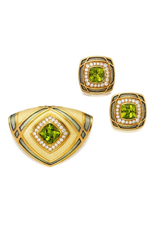 18k Gold Peridot and Diamond Jewelry Set