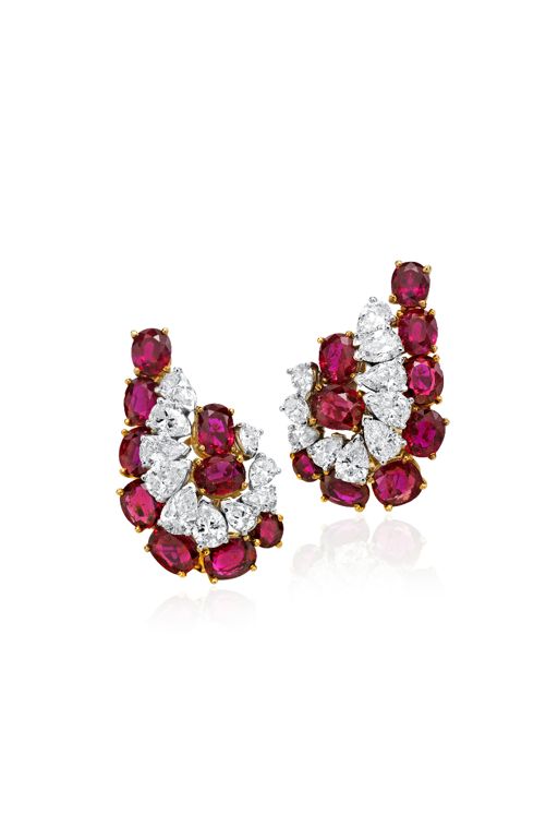 Pair of Gold Ruby and Diamond Earrings