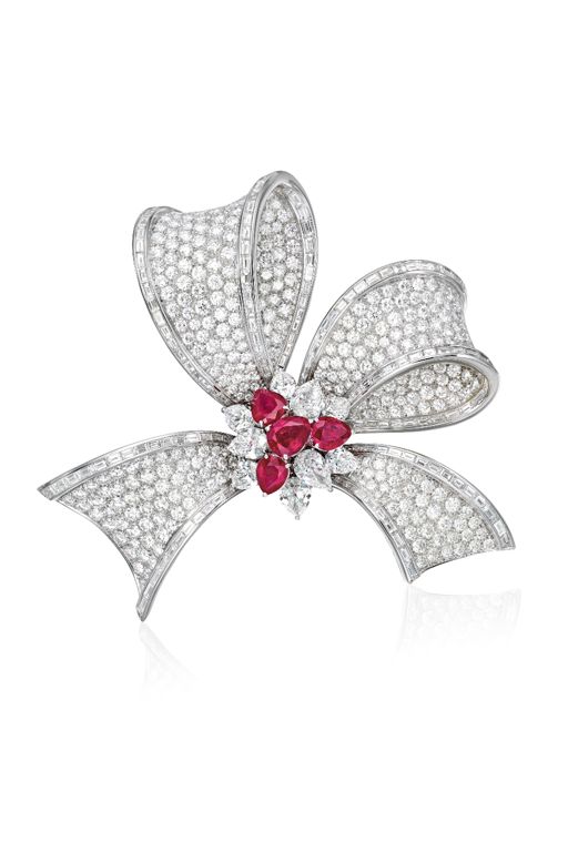 18k Gold Ruby and Diamond Brooch